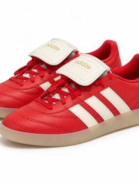 adidas Red Athletic Sneakers with Cream Stripes and Tongue Flap